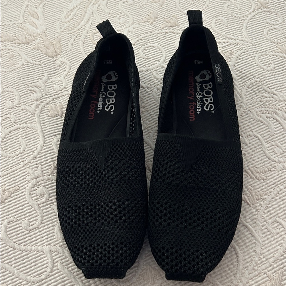 Skechers BOBS Black Slip-On Knit Flats